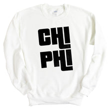 Load image into Gallery viewer, Chi Phi Sweatshirt - Chi Phi Stacked Letters Crewneck Sweatshirt - Kite and Crest
