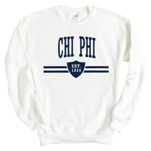 Load image into Gallery viewer, Chi Phi Sweatshirt - Chi Phi Striped Shield Crewneck Sweatshirt - Kite and Crest
