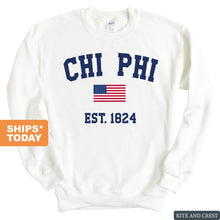 Load image into Gallery viewer, Chi Phi Sweatshirt - Chi Phi USA Flag Crewneck Sweatshirt - Kite and Crest
