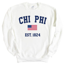 Load image into Gallery viewer, Chi Phi Sweatshirt - Chi Phi USA Flag Crewneck Sweatshirt - Kite and Crest
