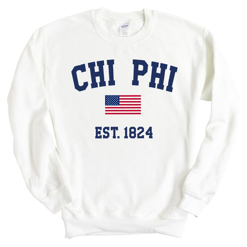 Chi Phi Sweatshirt - Chi Phi USA Flag Crewneck Sweatshirt - Kite and Crest