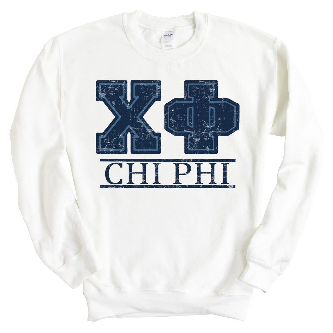 Chi Phi Sweatshirt - Chi Phi Washed Letters Crewneck Sweatshirt - Kite and Crest