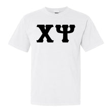 Load image into Gallery viewer, Chi Psi Basic Black Letters Comfort Colors T-Shirt - Fraternity Tee - Kite and Crest
