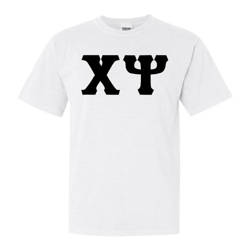 Chi Psi Basic Black Letters Comfort Colors T-Shirt - Fraternity Tee - Kite and Crest
