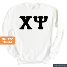 Load image into Gallery viewer, Chi Psi Basic Black Letters Sweatshirt - Fraternity Crewneck Sweatshirt - Kite and Crest
