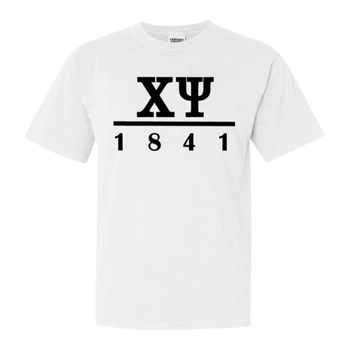 Chi Psi Black Letter Comfort Colors T-Shirt - Fraternity Tee - Kite and Crest