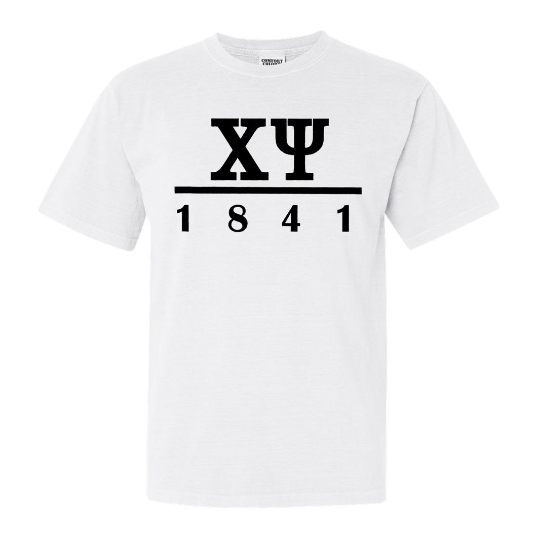 Chi Psi Black Letter Comfort Colors T-Shirt - Fraternity Tee - Kite and Crest