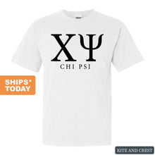 Load image into Gallery viewer, Chi Psi Block Letter Comfort Colors T-Shirt - Fraternity Tee - Kite and Crest
