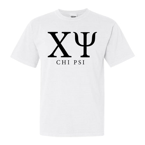 Chi Psi Block Letter Comfort Colors T-Shirt - Fraternity Tee - Kite and Crest