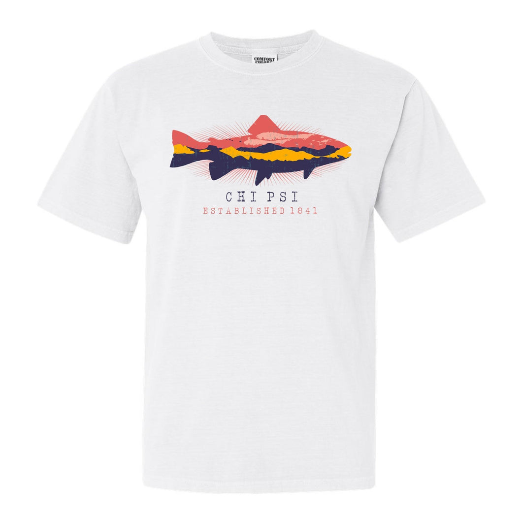 Chi Psi Fishing Comfort Colors T-Shirt - Fraternity Tee - Kite and Crest