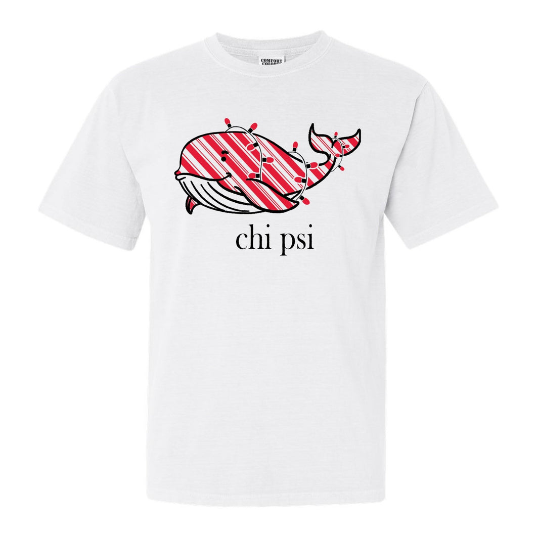 Chi Psi Red Whale Comfort Colors T-Shirt - Fraternity Tee - Kite and Crest