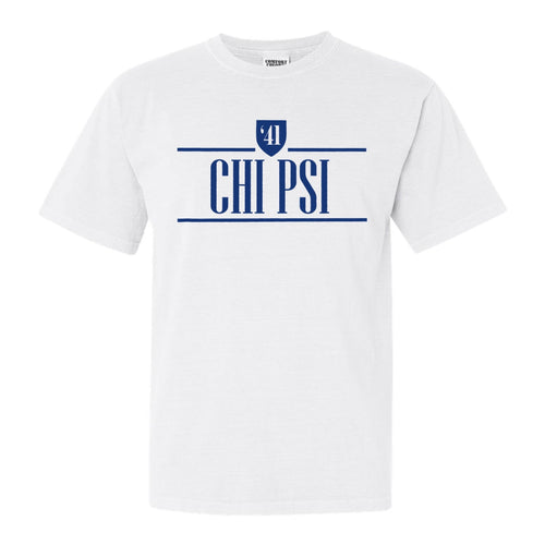 Chi Psi Shield Comfort Colors T-Shirt - Fraternity Tee - Kite and Crest