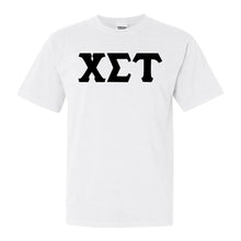 Load image into Gallery viewer, Chi Sigma Tau Basic Black Letters Comfort Colors T-Shirt - Fraternity Tee - Kite and Crest
