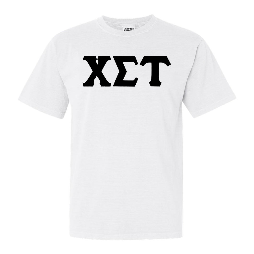 Chi Sigma Tau Basic Black Letters Comfort Colors T-Shirt - Fraternity Tee - Kite and Crest