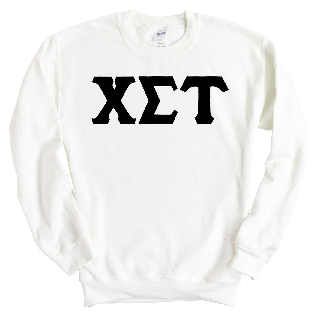 Chi Sigma Tau Basic Black Letters Sweatshirt - Fraternity Crewneck Sweatshirt - Kite and Crest