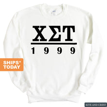 Load image into Gallery viewer, Chi Sigma Tau Black Letter Sweatshirt - Fraternity Crewneck Sweatshirt - Kite and Crest
