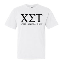 Load image into Gallery viewer, Chi Sigma Tau Block Letter Comfort Colors T-Shirt - Fraternity Tee - Kite and Crest
