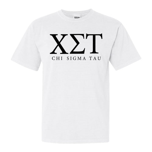 Chi Sigma Tau Block Letter Comfort Colors T-Shirt - Fraternity Tee - Kite and Crest