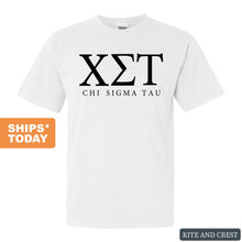 Load image into Gallery viewer, Chi Sigma Tau Block Letter Comfort Colors T-Shirt - Fraternity Tee - Kite and Crest
