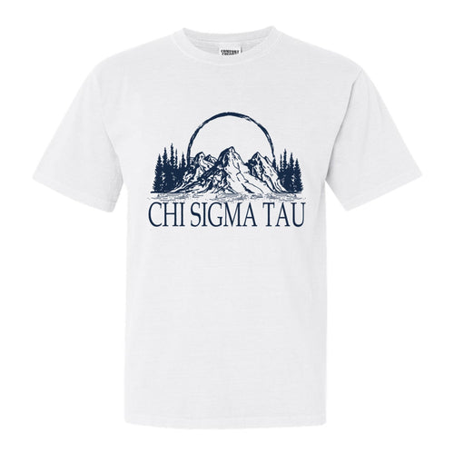 Chi Sigma Tau Epic Mountains Comfort Colors T-Shirt - Fraternity Tee - Kite and Crest