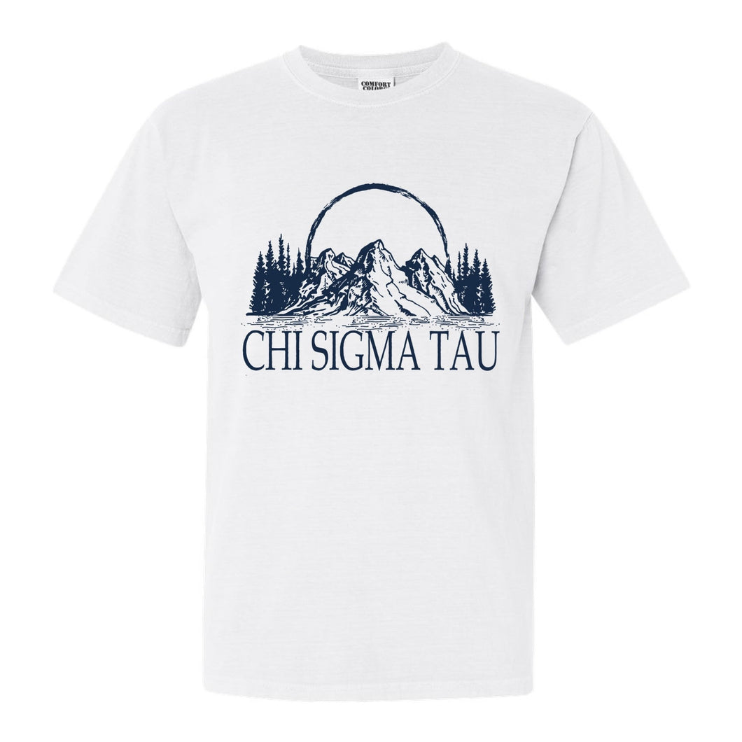 Chi Sigma Tau Epic Mountains Comfort Colors T-Shirt - Fraternity Tee - Kite and Crest