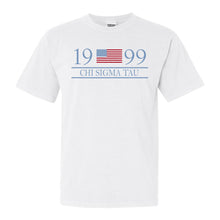 Load image into Gallery viewer, Chi Sigma Tau Flag Year Comfort Colors T-Shirt - Fraternity Tee - Kite and Crest
