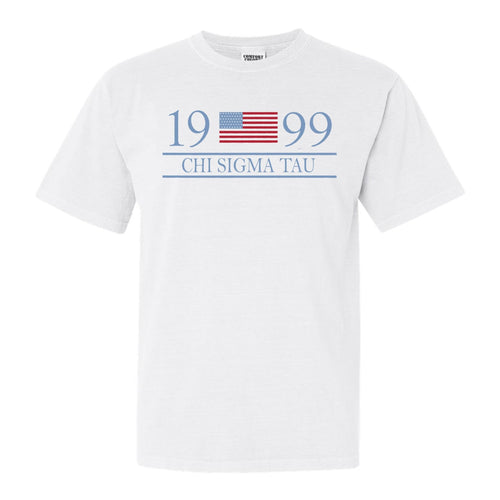 Chi Sigma Tau Flag Year Comfort Colors T-Shirt - Fraternity Tee - Kite and Crest