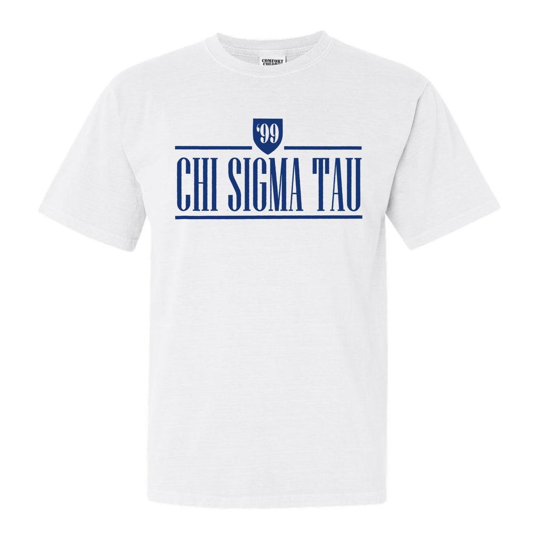 Chi Sigma Tau Shield Comfort Colors T-Shirt - Fraternity Tee - Kite and Crest