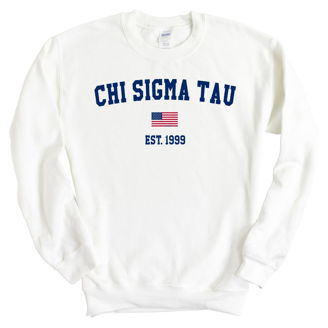 Chi Sigma Tau USA Flag Sweatshirt - Fraternity Crewneck Sweatshirt - Kite and Crest