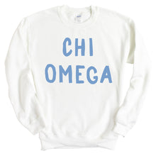 Load image into Gallery viewer, ChiO Chi Omega Blue Bubble Letter Sorority Crewneck Sweatshirt - Kite and Crest
