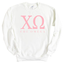 Load image into Gallery viewer, ChiO Chi Omega Pink Letter Sorority Crewneck Sweatshirt - Kite and Crest
