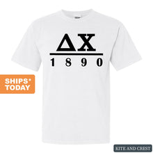 Load image into Gallery viewer, Delta Chi Comfort Colors T-Shirt - DCHI Black Letters Shirt - Kite and Crest

