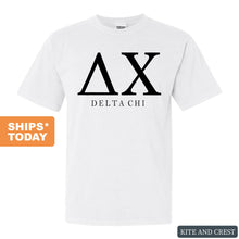 Load image into Gallery viewer, Delta Chi Comfort Colors T-Shirt - DCHI Block Letter Shirt - Kite and Crest
