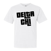 Load image into Gallery viewer, Delta Chi Comfort Colors T-Shirt - DCHI Stacked Letters Shirt - Kite and Crest
