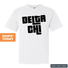 Load image into Gallery viewer, Delta Chi Comfort Colors T-Shirt - DCHI Stacked Letters Shirt - Kite and Crest

