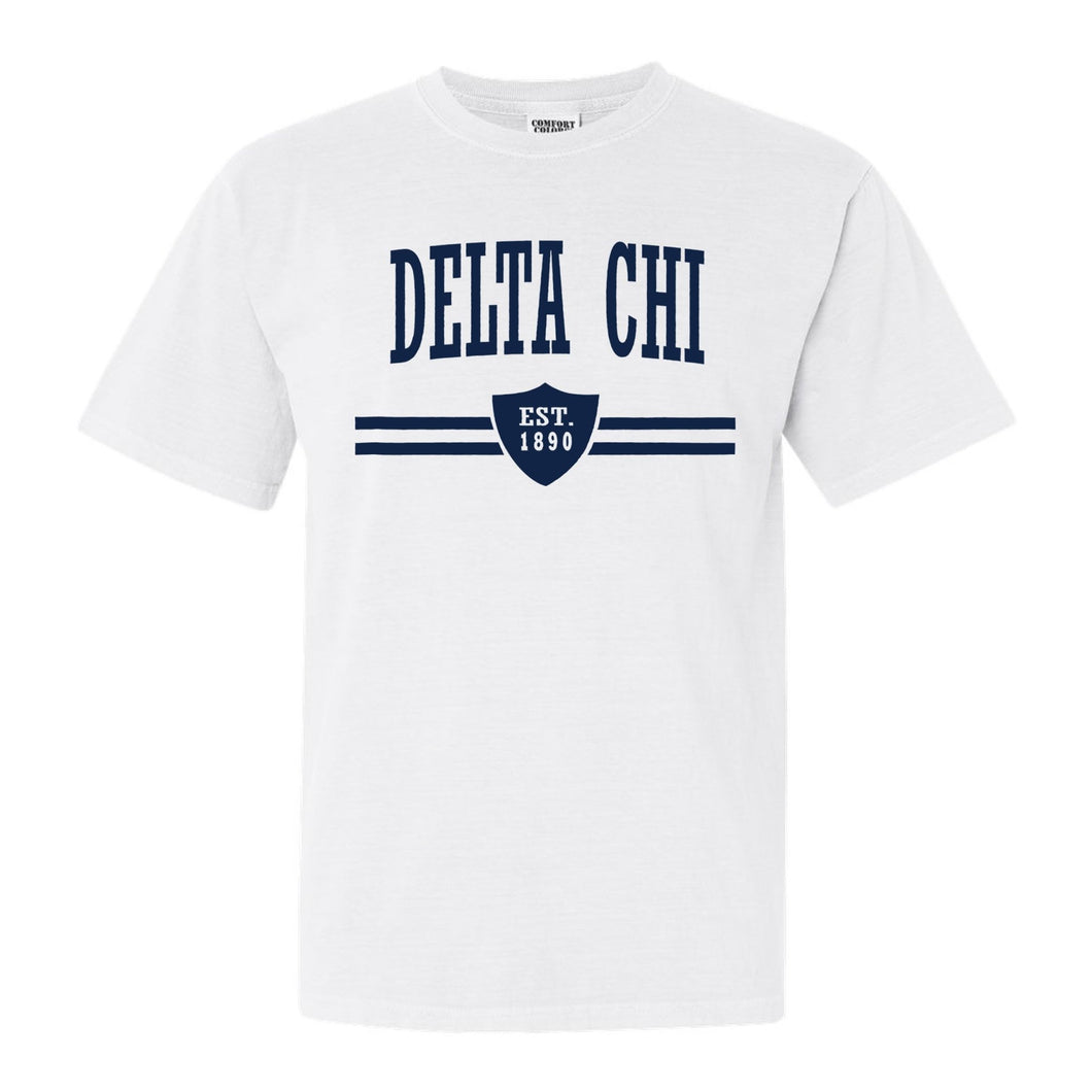 Delta Chi Comfort Colors T-Shirt - DCHI Striped Shield Shirt - Kite and Crest