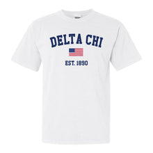 Load image into Gallery viewer, Delta Chi Comfort Colors T-Shirt - DCHI USA Flag Shirt - Kite and Crest

