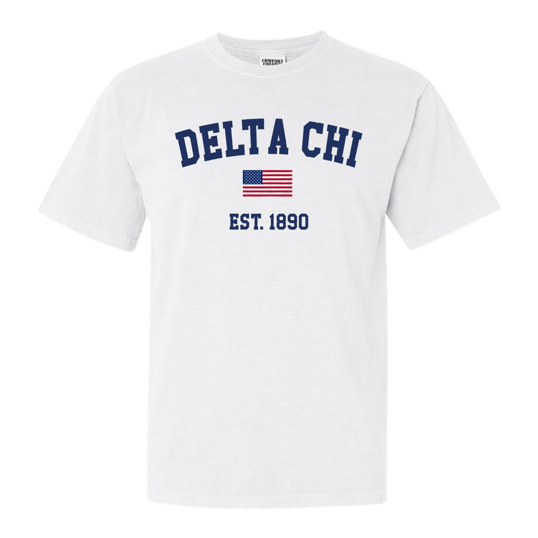 Delta Chi Comfort Colors T-Shirt - DCHI USA Flag Shirt - Kite and Crest