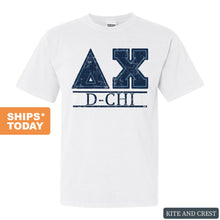 Load image into Gallery viewer, Delta Chi Comfort Colors T-Shirt - DCHI Washed Letters Shirt - Kite and Crest
