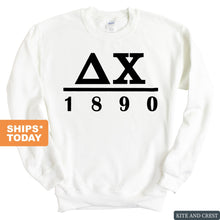 Load image into Gallery viewer, Delta Chi Sweatshirt - D-Chi Black Letters Crewneck Sweatshirt - Kite and Crest
