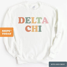 Load image into Gallery viewer, Delta Chi Sweatshirt - D-Chi Bright and Colorful Crewneck Sweatshirt - Kite and Crest

