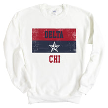 Load image into Gallery viewer, Delta Chi Sweatshirt - D-Chi Colorful Stripe Crewneck Sweatshirt - Kite and Crest

