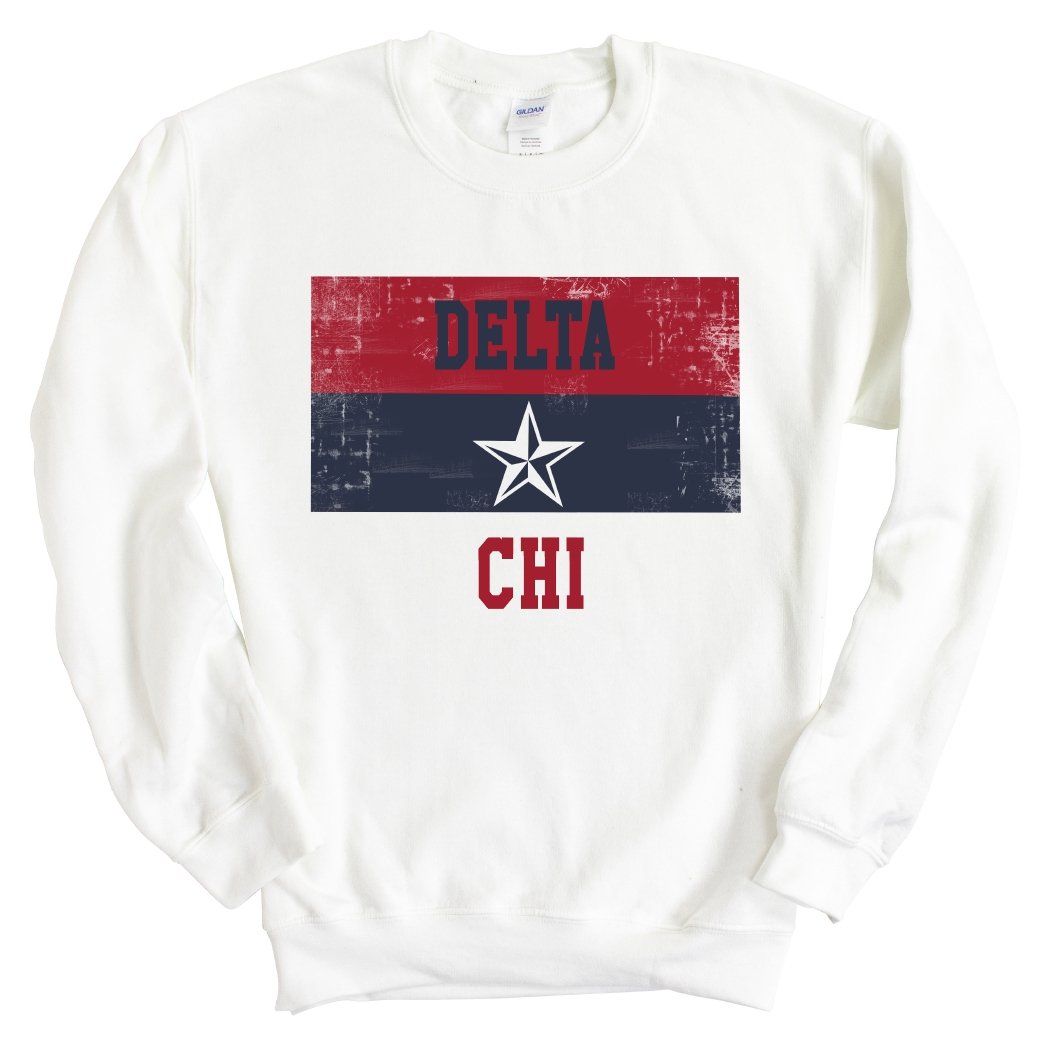 Delta Chi Sweatshirt - D-Chi Colorful Stripe Crewneck Sweatshirt - Kite and Crest