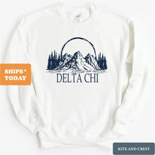 Load image into Gallery viewer, Delta Chi Sweatshirt - D-Chi Epic Mountains Crewneck Sweatshirt - Kite and Crest
