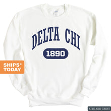 Load image into Gallery viewer, Delta Chi Sweatshirt - D-Chi Fraternal Arch Crewneck Sweatshirt - Kite and Crest
