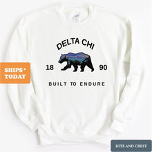 Load image into Gallery viewer, Delta Chi Sweatshirt - D-Chi Fraternal Bear Crewneck Sweatshirt - Kite and Crest
