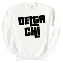 Load image into Gallery viewer, Delta Chi Sweatshirt - D-Chi Stacked Letters Crewneck Sweatshirt - Kite and Crest
