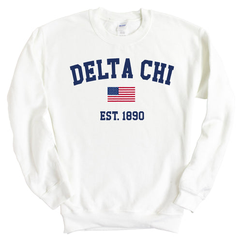 Delta Chi Sweatshirt - D-Chi USA Flag Crewneck Sweatshirt - Kite and Crest