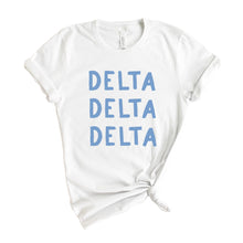 Load image into Gallery viewer, Delta Delta Delta Blue Bubble Letter Sorority T-Shirt - Kite and Crest
