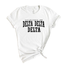 Load image into Gallery viewer, Delta Delta Delta Established Sorority T-Shirt - Kite and Crest
